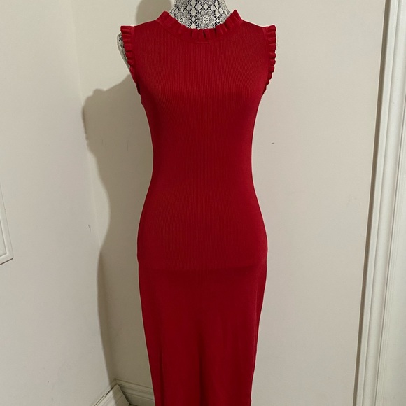 MICHAEL KORS Red Ribbed Knit Dress, Size XS - Picture 1 of 8